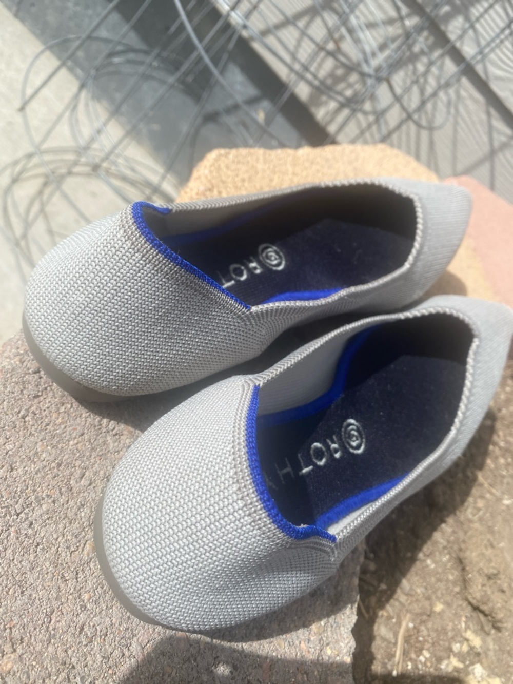 Rothy's Pointed Ballet Flat - Light Gray with Blue Trim - Picture 3 of 6